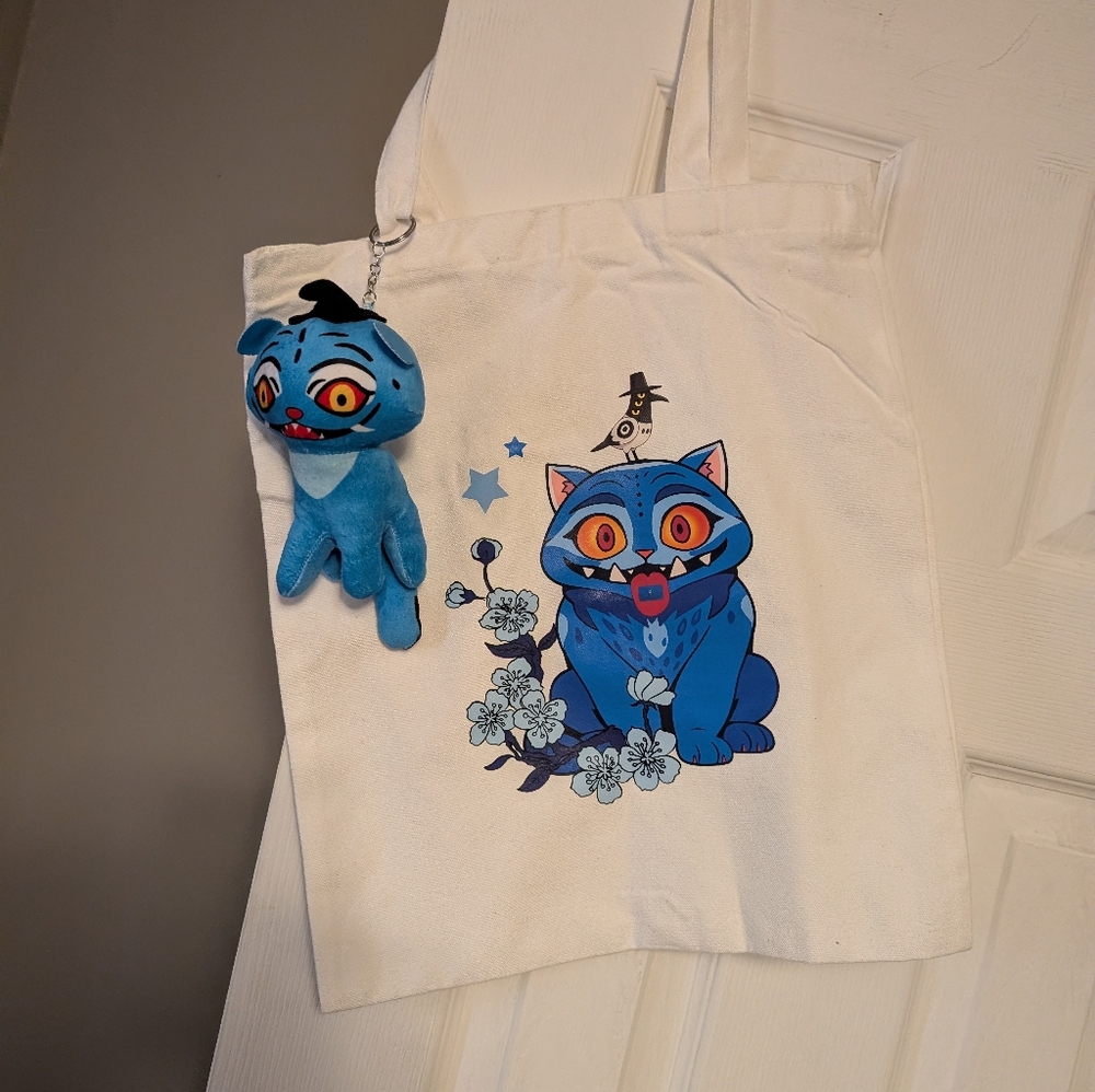 Kpop Demon Hunters Derby Cat Tote Bag with Plush Keychain